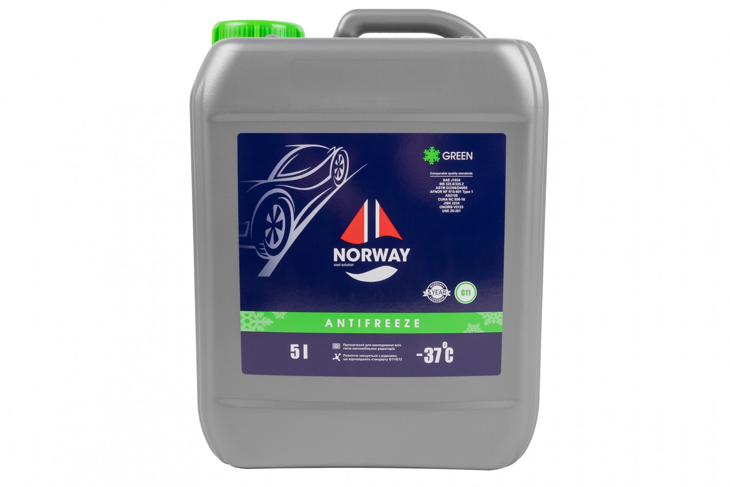 АВТОРІДИНА ОХОЛОДЖУЮЧА «АНТИФРИЗ NORWAY G 11 - 37°С» (ЗЕЛЕНИЙ) 5Л.